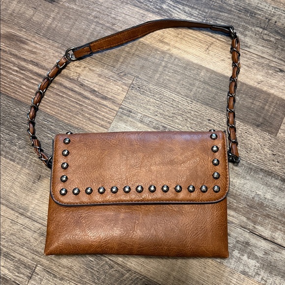 Sam & Hadley Handbags - Chic Studded Brown Leather Shoulder Bag